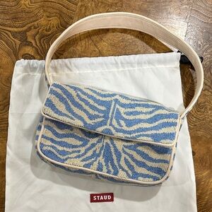 STAUD Zebra Pattern Blue and Cream Shoulder Bag